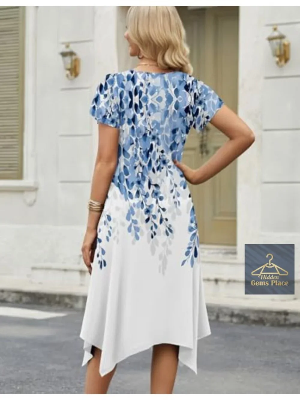 Women's Floral Midi Sundress with Petal Sleeves and Pockets Boho A-Line Casual